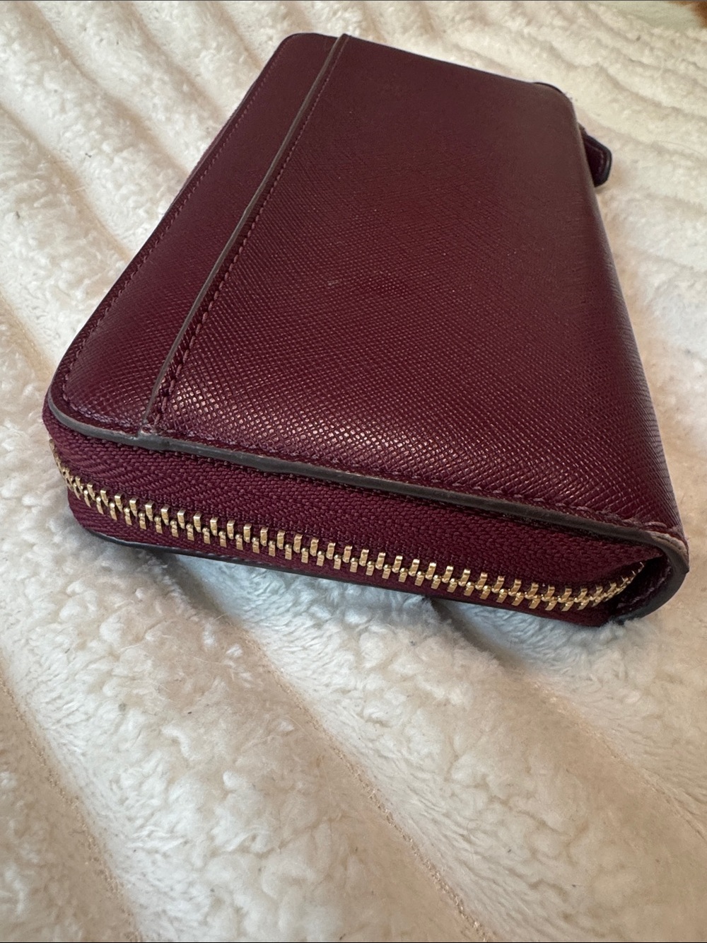 kate spade Burgundy Zip Around Leather Wallet with Gold Logo - Picture 4 of 11